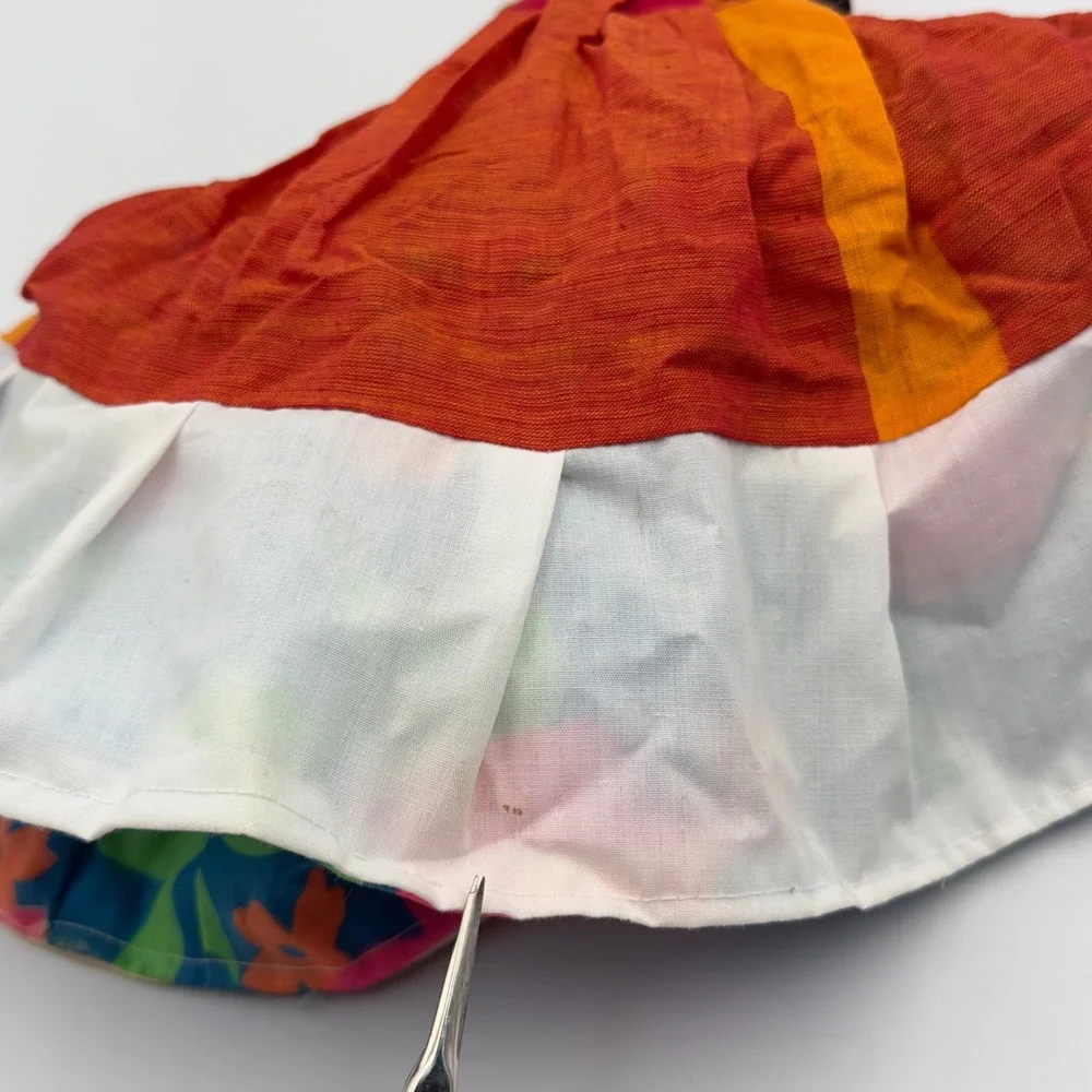 Vintage Handmade‎ Topsy Turvy Reversible Cloth Doll Floral Orange Folk Art 11